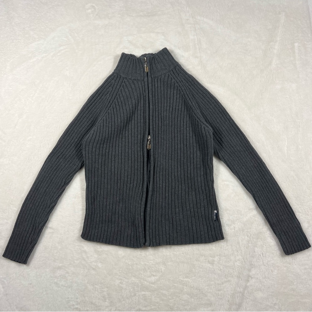 Studio London Double Zip Cotton Women's Gray Ribbed Sweater